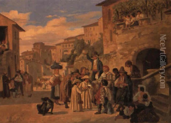 Scene Fra Det Daglige Liv Pa Et Af Roms Torve Oil Painting - Peter (Johann P.) Raadsig