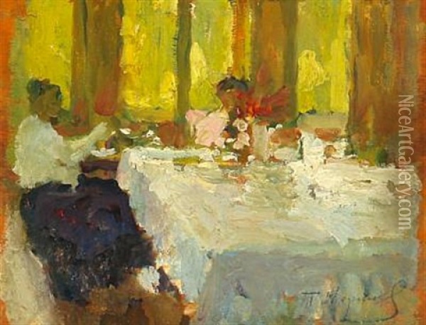 At The Dinner Table Oil Painting - Tit Yakovlevich (Yakovich) Dvornikov