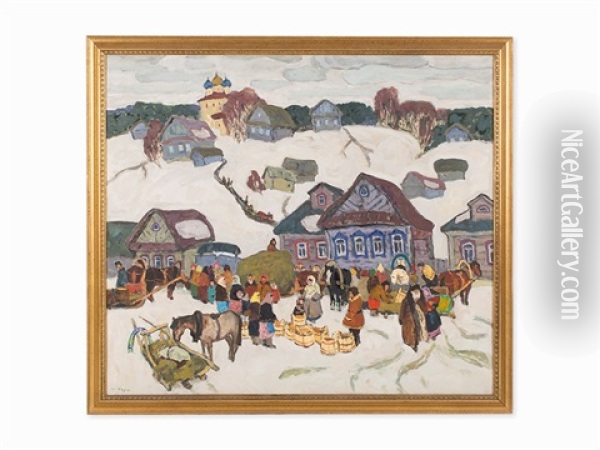 Market In Winter Oil Painting - Moishe (Moissey) Kogan