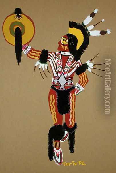 Kiowa Warrior Oil Painting - Monroe Tsatoke