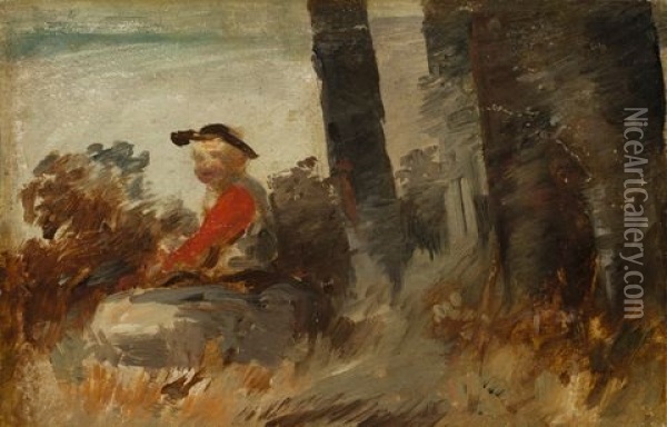 Junge In Rotem Wams In Landschaft Oil Painting - Wilhelm Busch