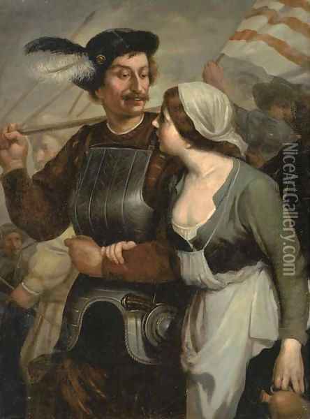 A soldier leaving for battle with a woman by his side Oil Painting - Gerard Seghers