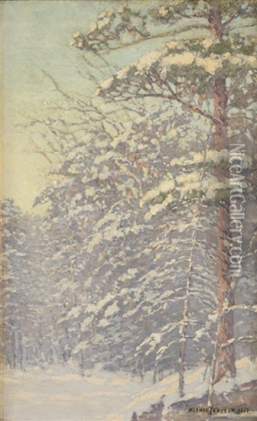 Snow Laden Pines Oil Painting - Alfred Jansson