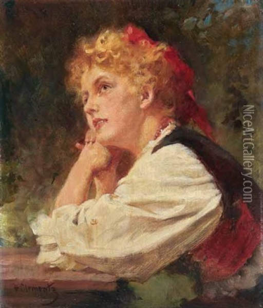 Junge Frau In Tracht Oil Painting - Hermann Clementz