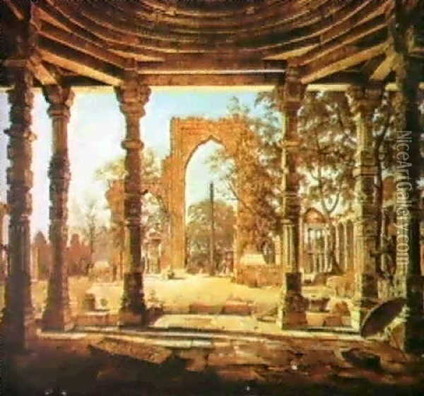 The Qutb Mosque, Delhi, Showing The Qutb-ud-din Screen And  Iron Pillar Oil Painting - Robert (Col.) Smith