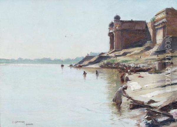 Uferpartie Am Ganges Bei Benares. Oil Painting - Jean, Dit Tancrede Bastet