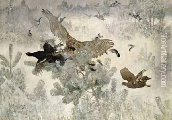 Hawk and Black Game 1884 Oil Painting - Bruno Andreas Liljefors
