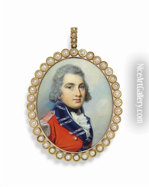 George King, 3rd Earl Of Kingston (1771-1839), In The Uniform Of An Irish Militia, Scarlet Coat With Blue Facings Oil Painting - George Engleheart