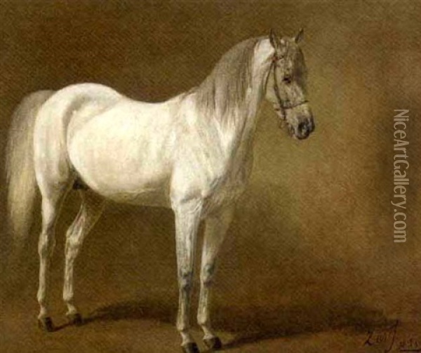 Portrait Of A Grey Stallion Oil Painting - Heinrich Lang