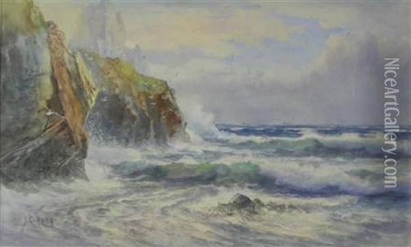 Cliff Scene Near Gunnards Head Cornwall Oil Painting - John Clarkson Uren