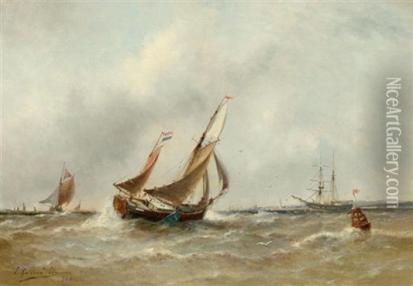 Marine Mit Hafenansicht Im Hintergrund Oil Painting - Paul Charles Emmanuel Gallard-Lepinay