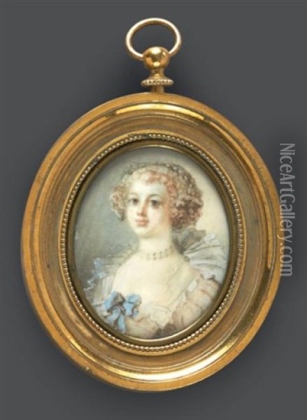Portrait De Jeune Femme A Grande Collerette Dite <medicis>, Deux Rangs De Perles, En Buste Vers La Gauche, Presque De Face Oil Painting - Jean-Honore Fragonard