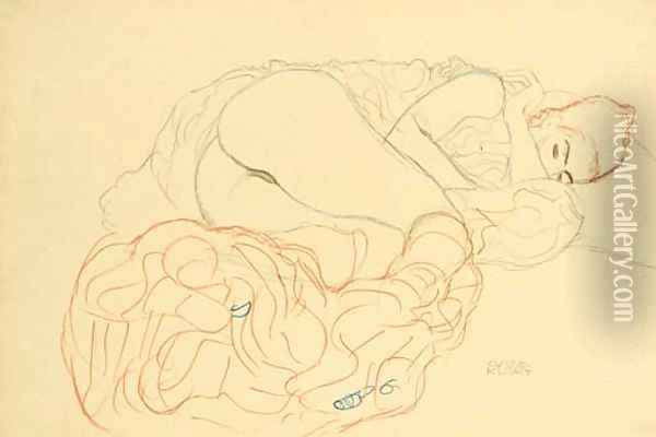 Liegender Halbakt nach rechts 2 Oil Painting - Gustav Klimt