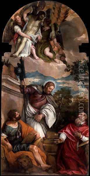 Sts Mark, James and Jerome with the Dead Christ Borne by Angels Oil Painting - Paolo Veronese (Caliari)