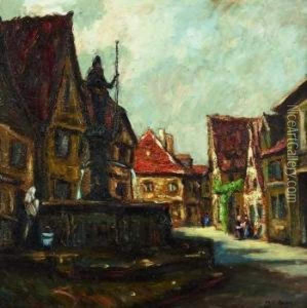 Brunnen In Einem Mainstadtchen Oil Painting - Fritz Geyer