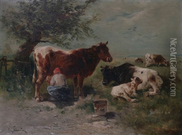 Trayant Les Vaches Oil Painting - Henry Schouten