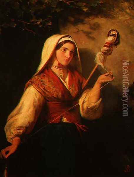 Young Woman Spinning Wool Oil Painting - Abraham Solomon