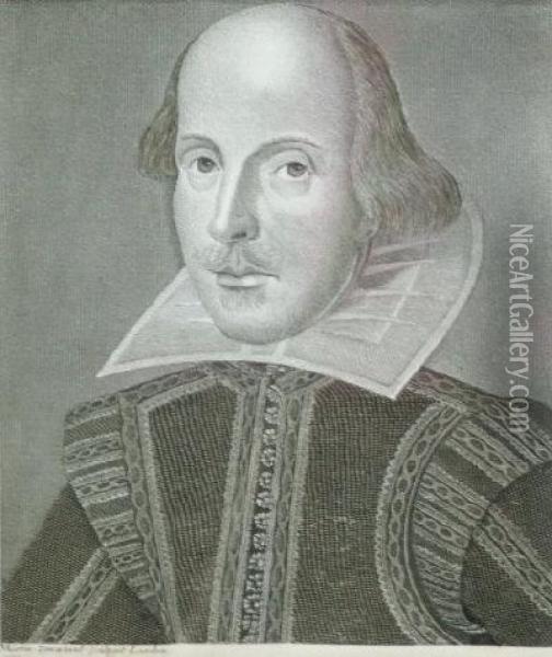 Portrait Of William Shakespeare. Oil Painting - Martin Droeshout