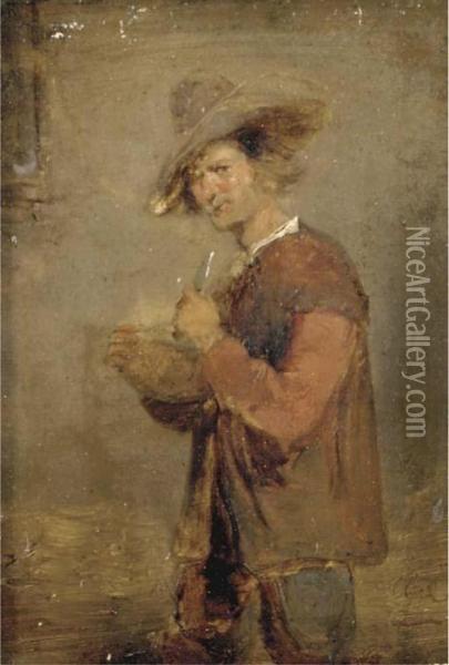 A Peasant In An Interior Oil Painting - David The Younger Teniers
