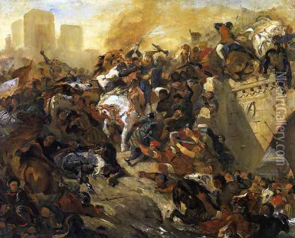 The Battle of Taillebourg (draft) 1834-35 Oil Painting - Eugene Delacroix