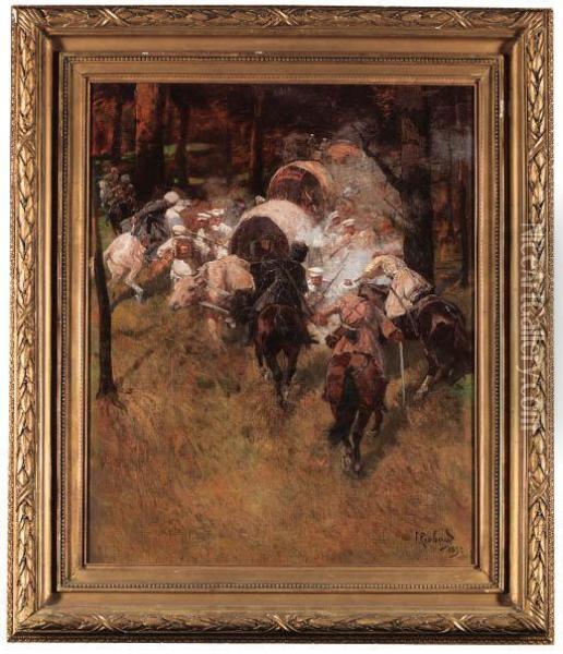 Cossack Attack On A Tsarist Convoy Oil Painting - Franz Roubaud