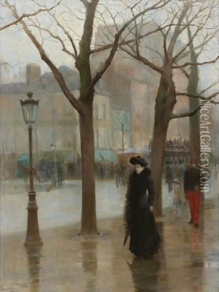 Paris Street In Winter Oil Painting - Paul Cornoyer