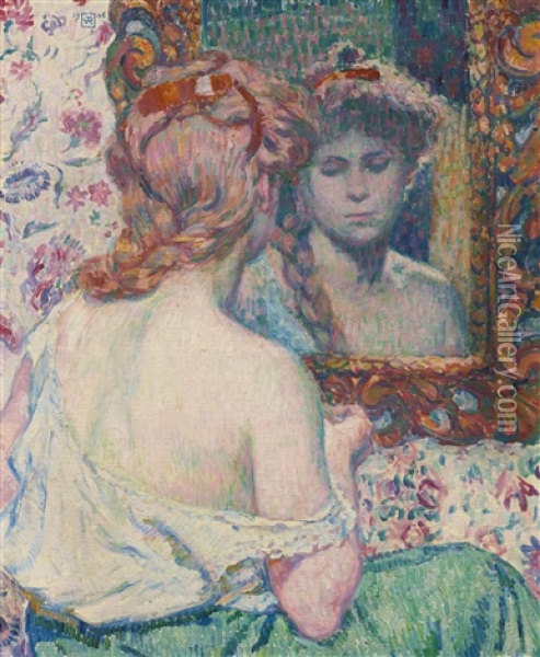 Femme Au Miroir Oil Painting - Theo van Rysselberghe