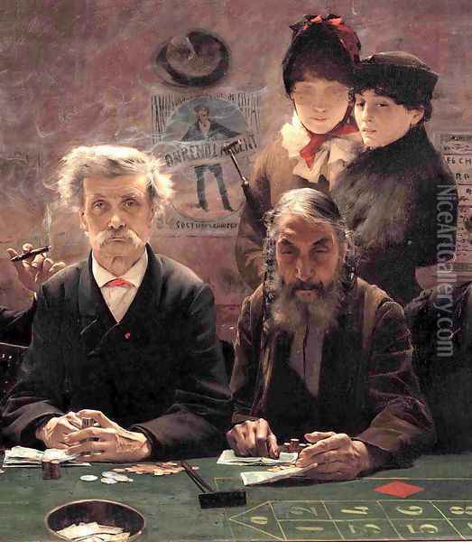 Le Tripot [detail] (The Gambling Den) I Oil Painting - Jean-Eugene Buland