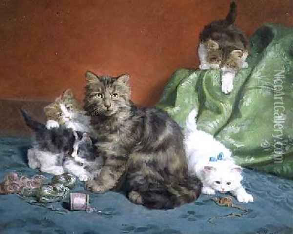 Playful Kittens Oil Painting - Daniel Merlin