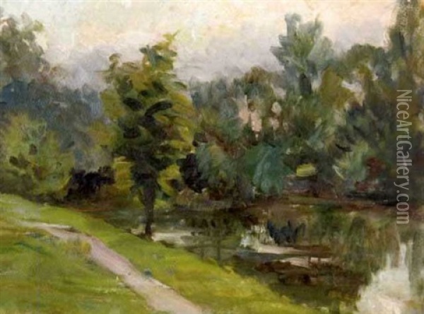 Flusslandschaft Oil Painting - Anton Emanuel Peschka