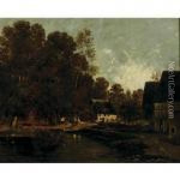 The Village Pond Oil Painting - Leon Richet