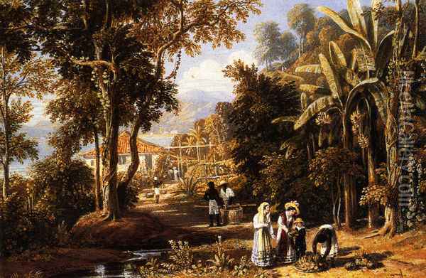 Garden Scene On The Broganza Shore, Rio De Janeiro Oil Painting - William Havell