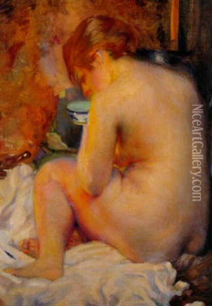 Nudo In Interno Oil Painting - Albert Besnard