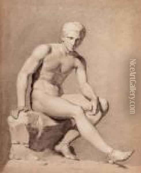 Sitzende Mannliche Akte Oil Painting - Carl Goebel