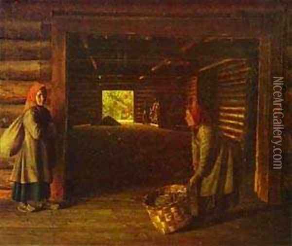 Threshing Floor 1840s Oil Painting - Grigori Vasilievich Soroka