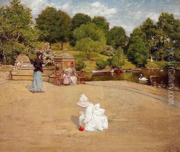 A Bit of the Terrace aka Early Morning Stroll Oil Painting - William Merritt Chase