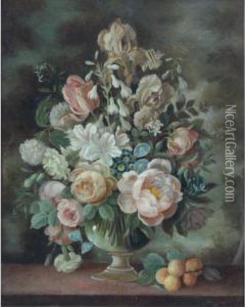 Still Life With Flowers And Apricots Oil Painting - Paul Jones