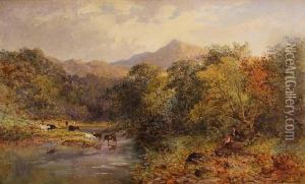 An Extensive Landscape With Cattle Watering Oil Painting - Rosa Muller