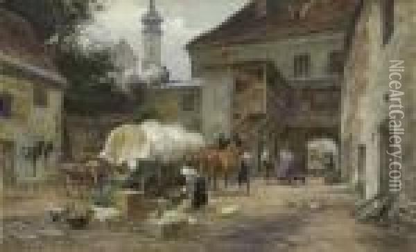 Markttag Im Dachauer Land -
 Gemusebauern Mit Ihrem Pferdewagen Oil Painting - Karl Stuhlmuller