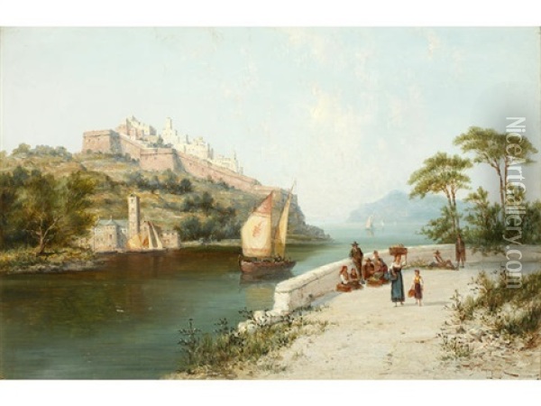 Italianate River Scene Oil Painting - William Raymond Dommersen