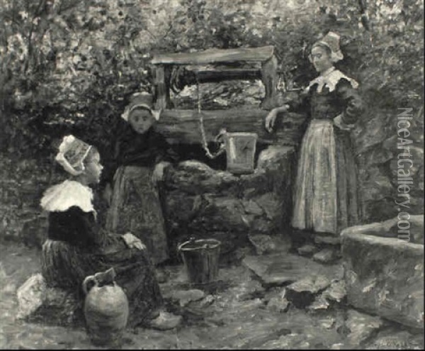 At The Well, Brittany Oil Painting - Aloysius C. O'Kelly