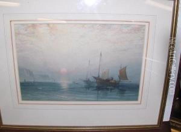Fishing Boats At Sunset Oil Painting - William Collingwood Smith
