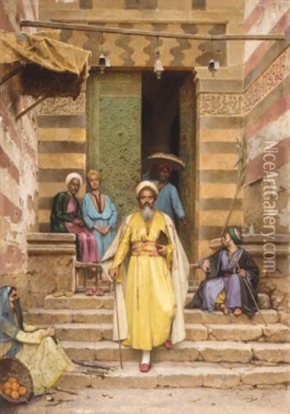 At The Door Of The Mosque Oil Painting - Arthur von Ferraris
