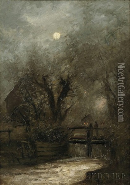Old Mill In The Moonlight Oil Painting - Charles Henry Miller