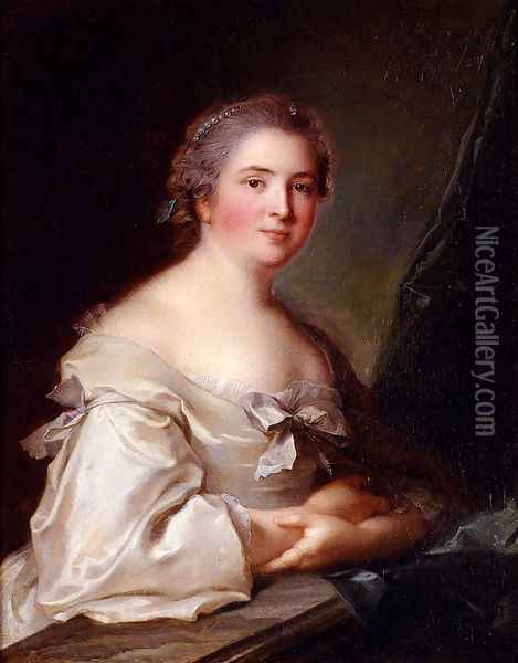 Portrait Of A Lady Leaning On A Balustrade Oil Painting - Jean-Marc Nattier