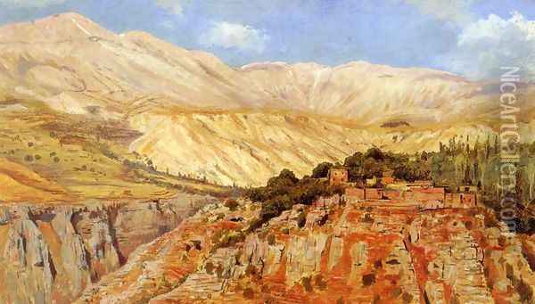 Village In Atlas Mountains Morocco Oil Painting - Edwin Lord Weeks