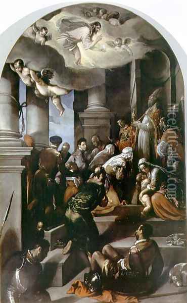 St. Eleutherius Blesses the Devout Oil Painting - Jacopo Bassano (Jacopo da Ponte)