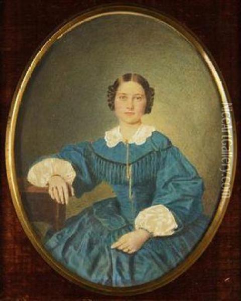 A Portrait Of A Girl In A Blue Dress Oil Painting - Patricius Kittner