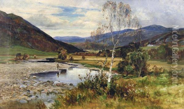 Fishing At A Highland Stream Oil Painting - George Gray
