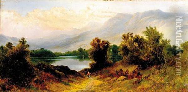 By The Highland Loch Oil Painting - David Maitland Mackenzie
